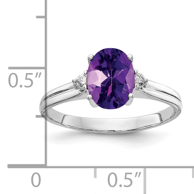 14k White Gold 8x6mm Oval Amethyst and AA Diamond Ring