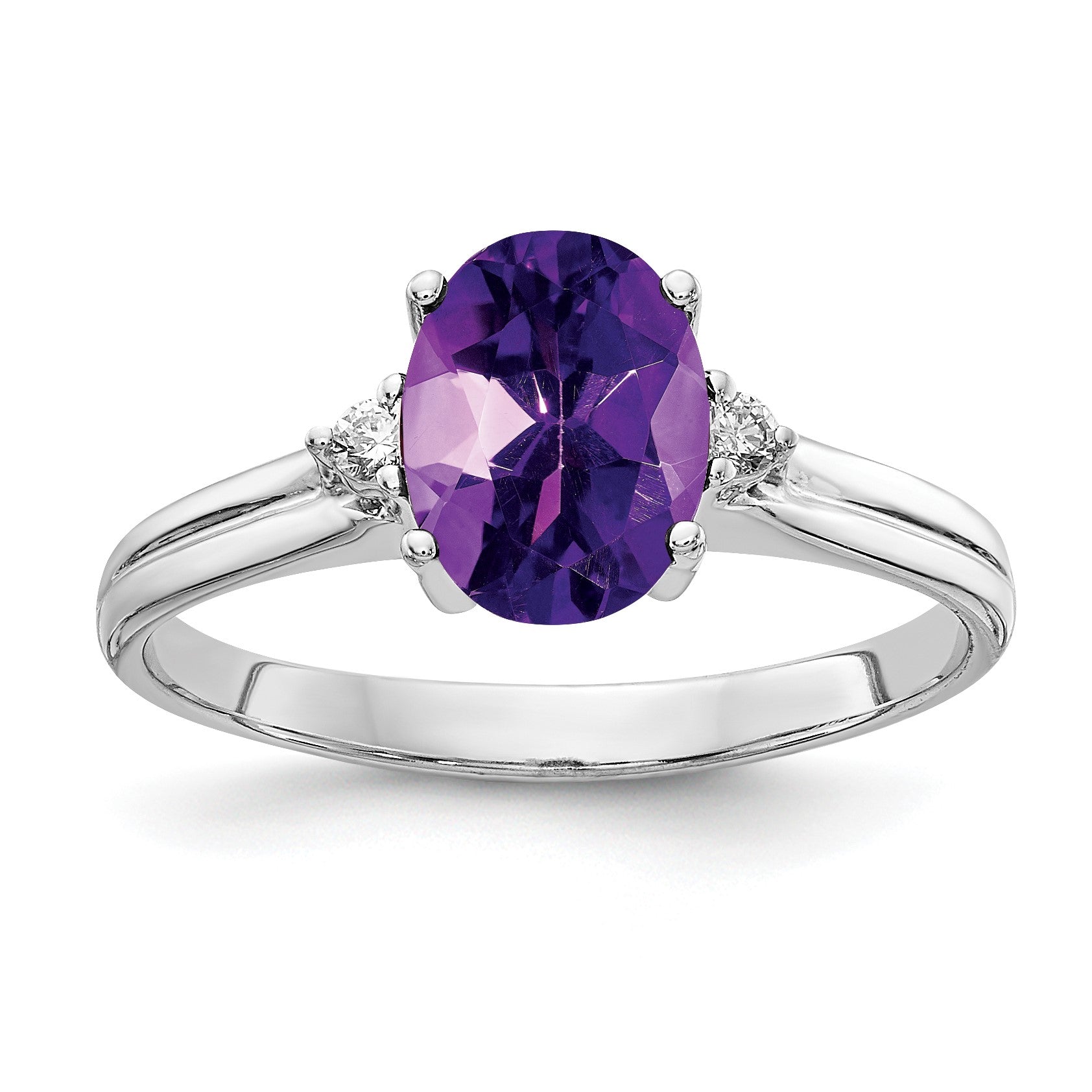 14k White Gold 8x6mm Oval Amethyst and AA Diamond Ring