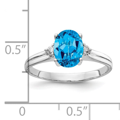 14k White Gold 8x6mm Oval Blue Topaz and AA Diamond Ring