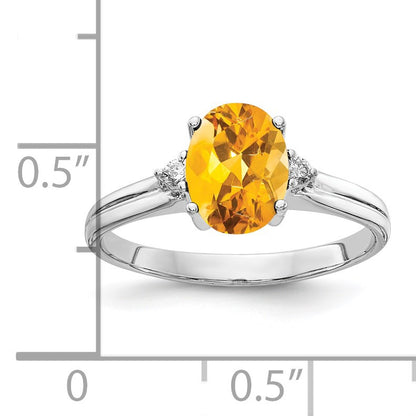 14k White Gold 8x6mm Oval Citrine and 1/20 carat AA Diamond Ring