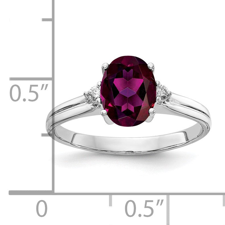 14k White Gold 8x6mm Oval Rhodolite Garnet and AA Diamond Ring