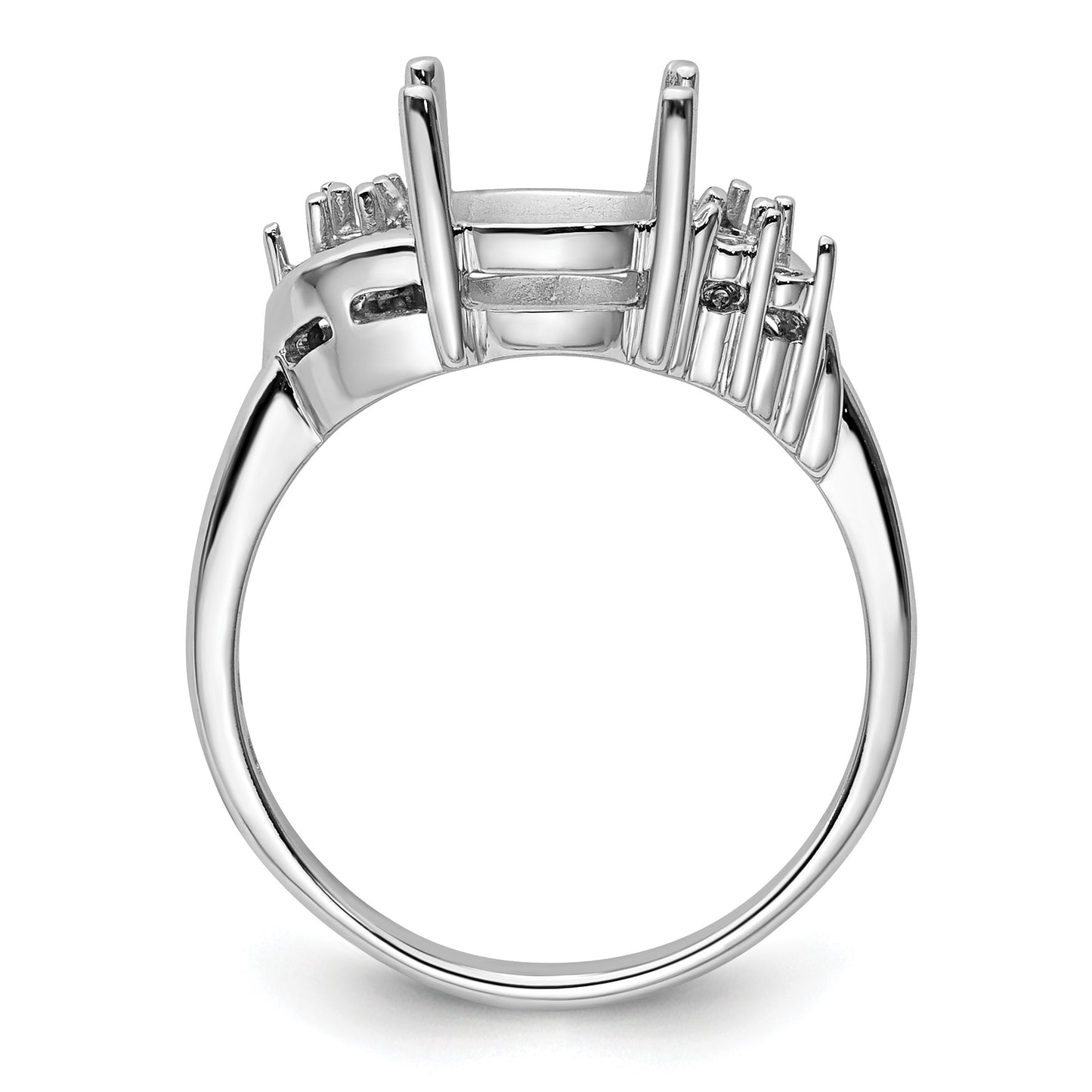 14k White Gold Holds 6-1.3mm Round and 1-10x8mm Oval Gemstone Ring Mounting