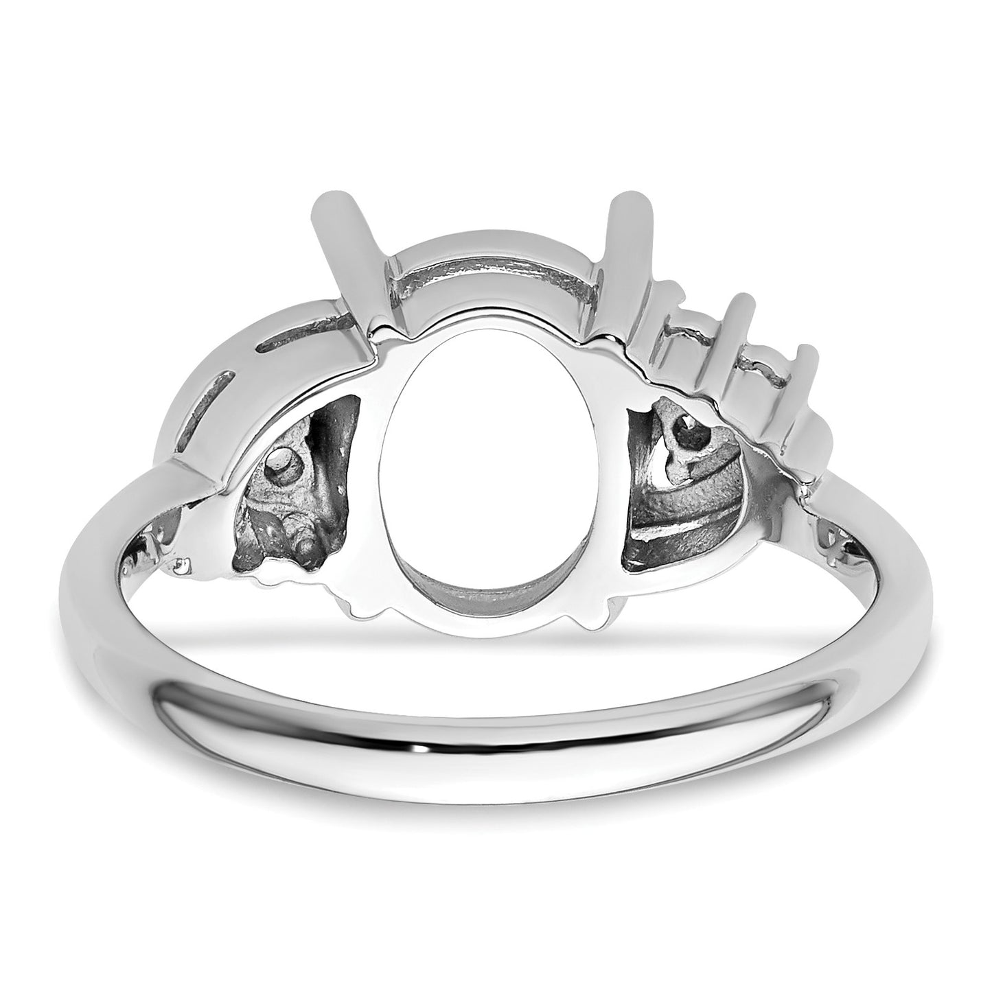 14k White Gold Holds 6-1.3mm Round and 1-10x8mm Oval Gemstone Ring Mounting