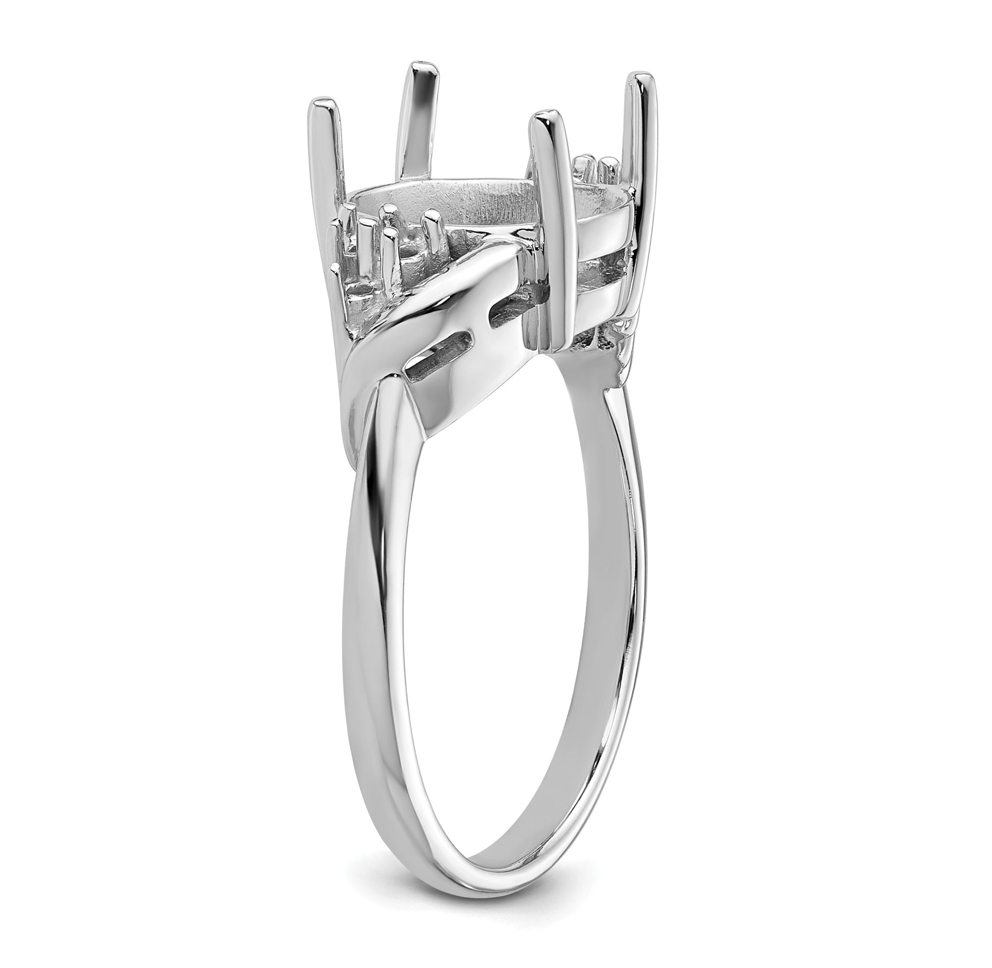 14k White Gold Holds 6-1.3mm Round and 1-10x8mm Oval Gemstone Ring Mounting