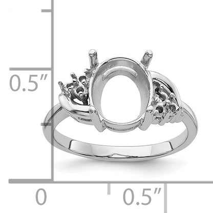 14k White Gold Holds 6-1.3mm Round and 1-10x8mm Oval Gemstone Ring Mounting