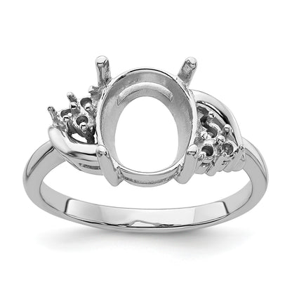 14k White Gold Holds 6-1.3mm Round and 1-10x8mm Oval Gemstone Ring Mounting