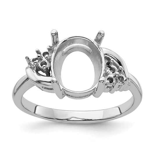 14k White Gold Holds 6-1.3mm Round and 1-10x8mm Oval Gemstone Ring Mounting