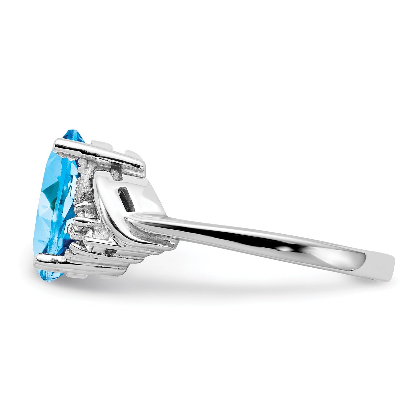 14k White Gold 10x8mm Oval Blue Topaz and 1/15 carat AA Diamond Ring