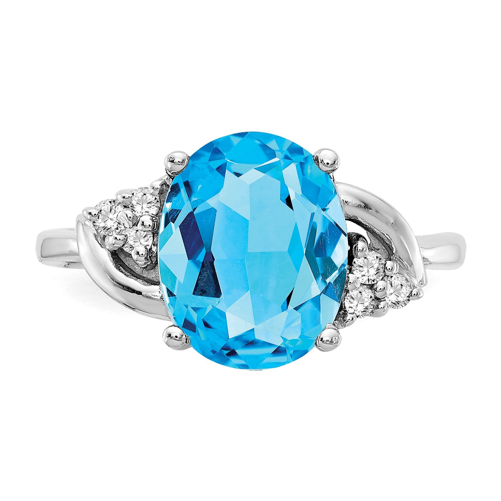 14k White Gold 10x8mm Oval Blue Topaz and 1/15 carat AA Diamond Ring