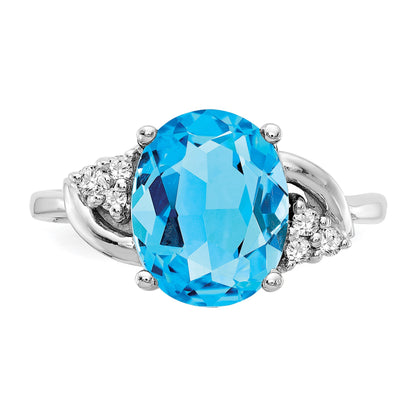 14k White Gold 10x8mm Oval Blue Topaz and 1/15 carat AA Diamond Ring