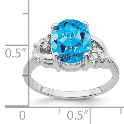 14k White Gold 10x8mm Oval Blue Topaz and 1/15 carat AA Diamond Ring