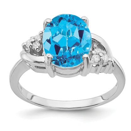 14k White Gold 10x8mm Oval Blue Topaz and 1/15 carat AA Diamond Ring