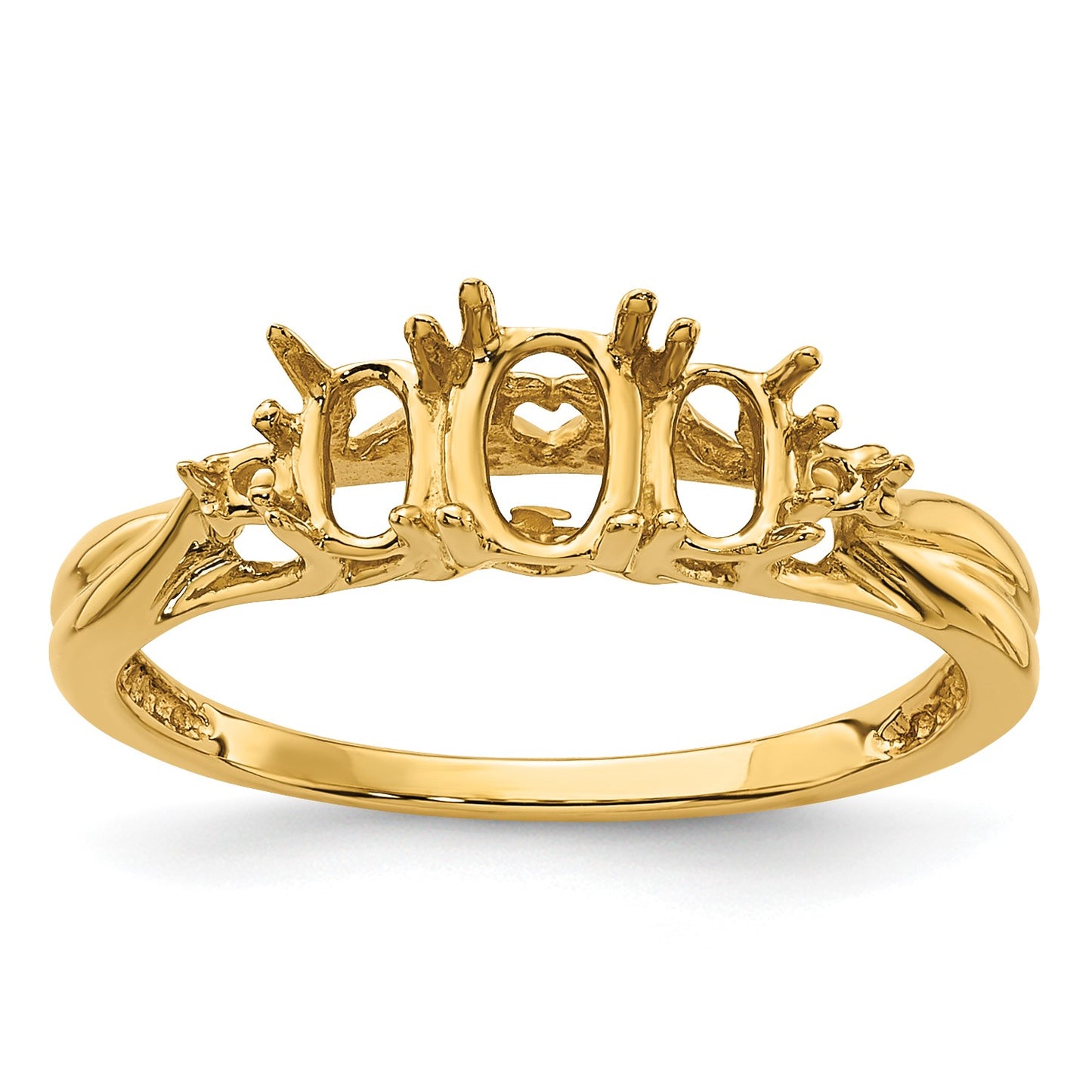 14k Holds 1-6x4 and 2-5x3 Oval Gemstones and Diamonds Ring Mounting