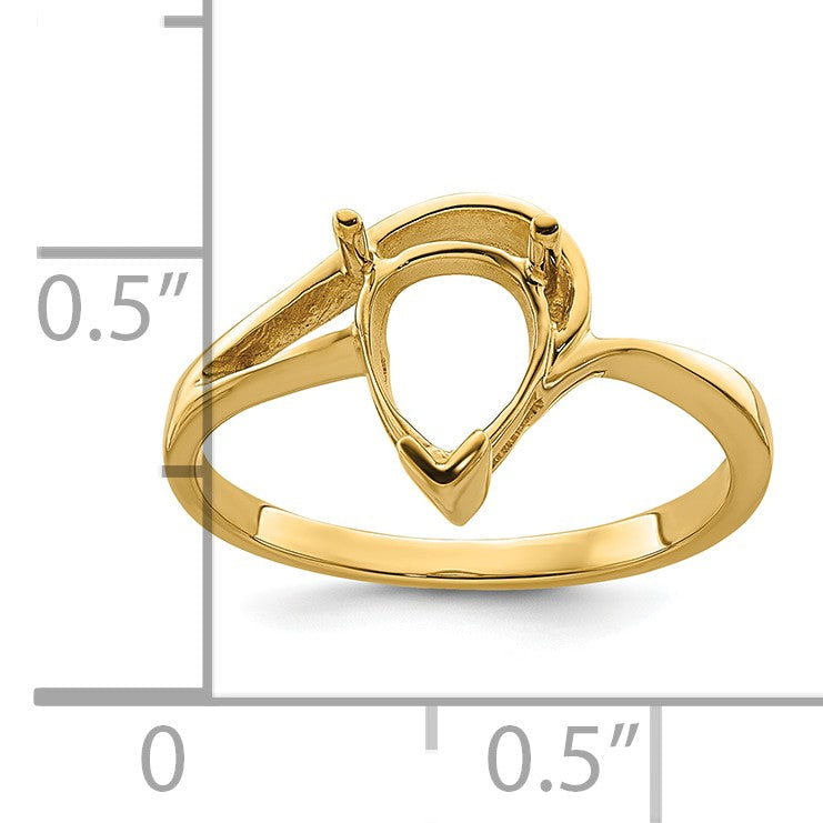 14k Holds 9x6mm Pear Gemstone Ring Mounting