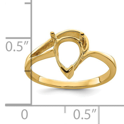 14k Holds 9x6mm Pear Gemstone Ring Mounting