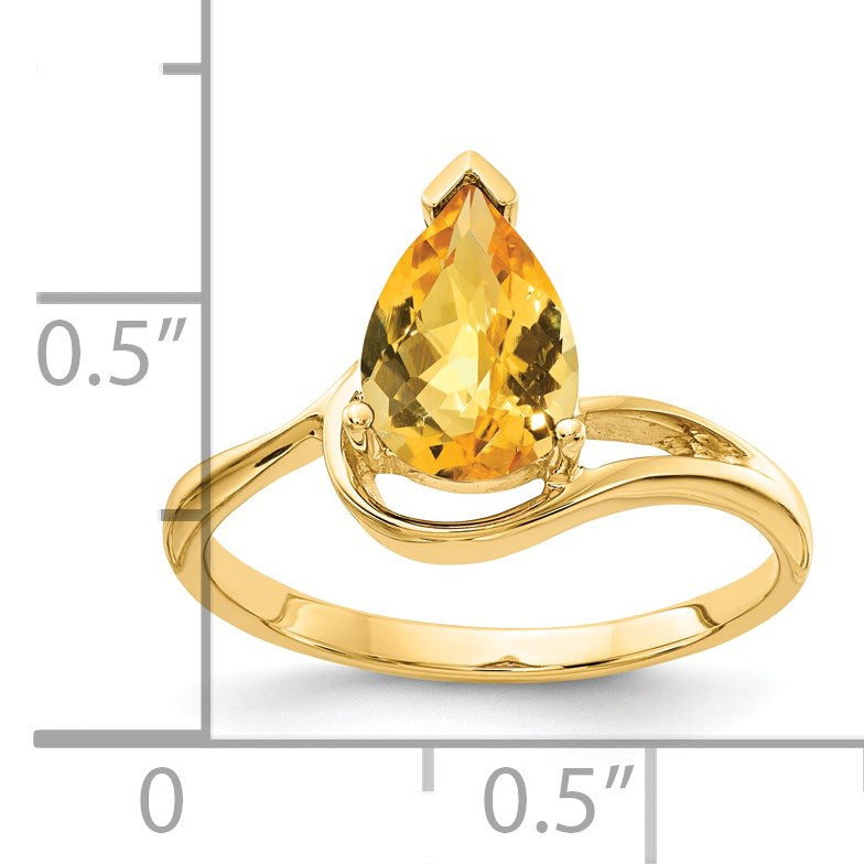 14k 9x6mm Pear Checker-cut Citrine Ring