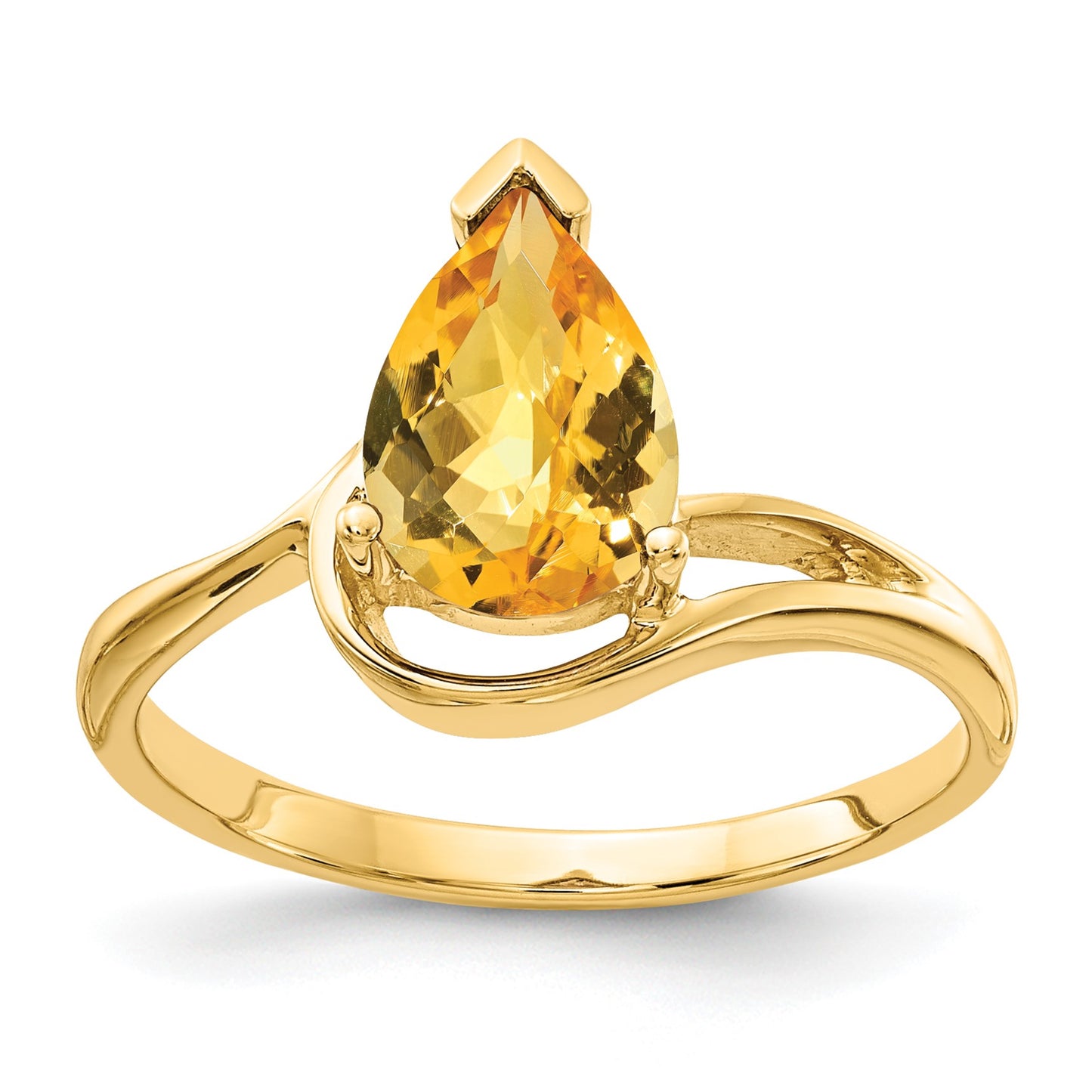14k 9x6mm Pear Checker-cut Citrine Ring