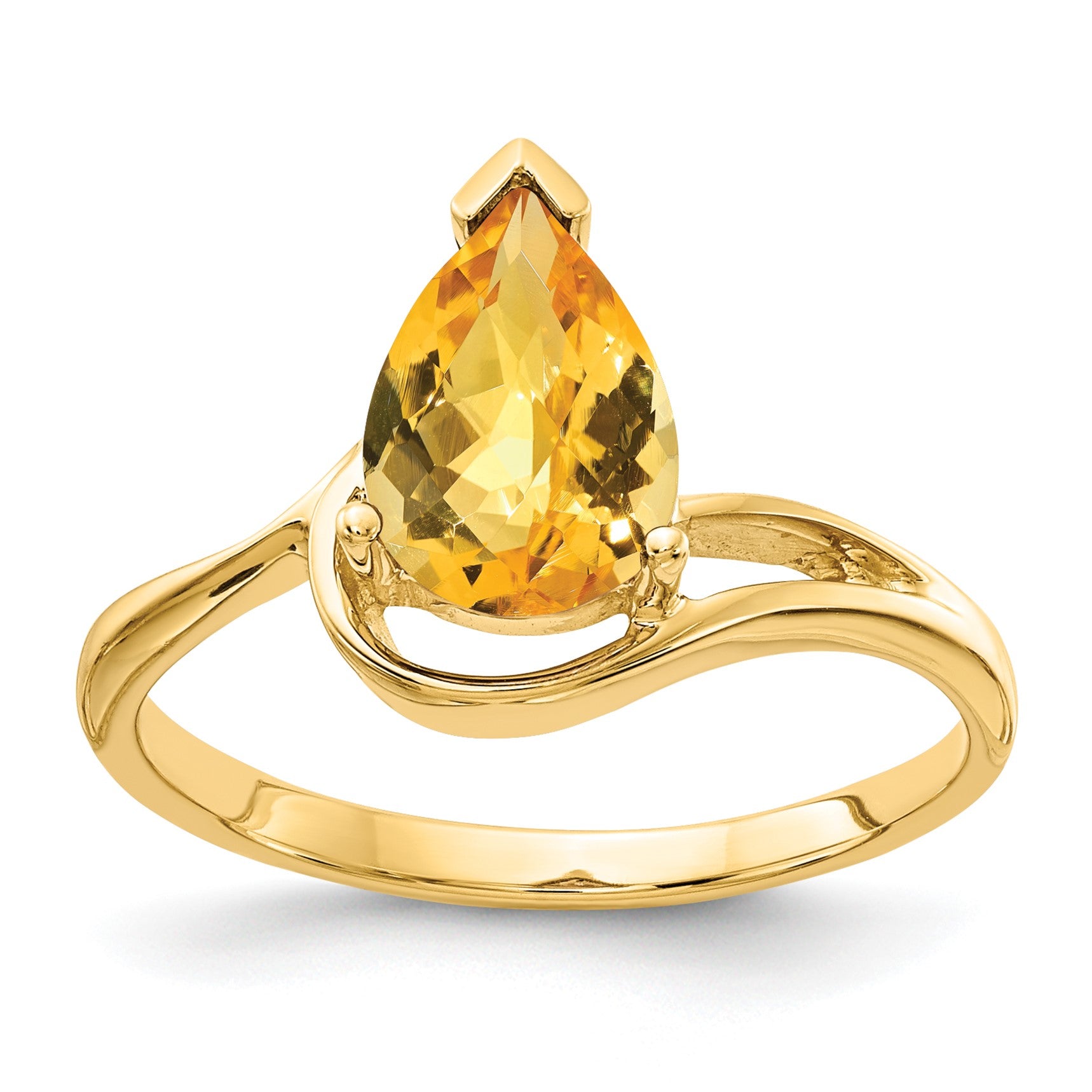 14k 9x6mm Pear Checker-cut Citrine Ring