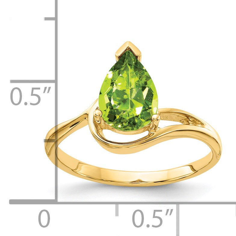 14k 9x6mm Pear Peridot Ring