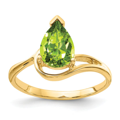 14k 9x6mm Pear Peridot Ring