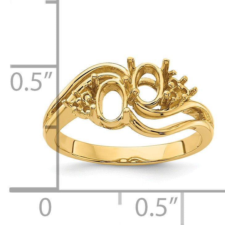 14k Holds 6-1.2mm Round and 2-6x4mm Oval Gemstones Ring Mounting