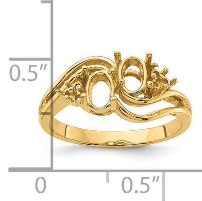 14k Holds 6-1.2mm Round and 2-6x4mm Oval Gemstones Ring Mounting