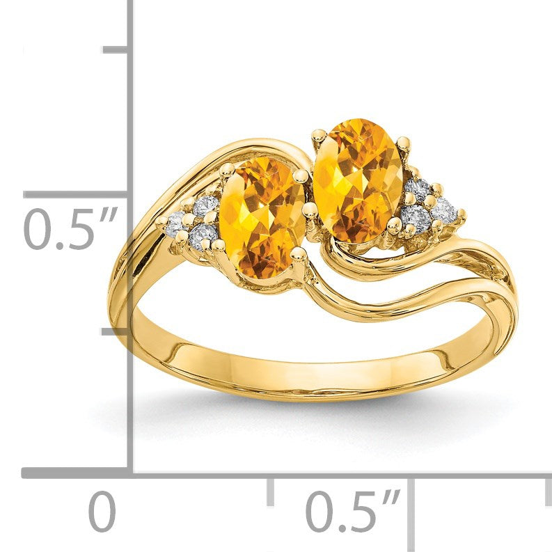 14k 6x4mm Oval Citrine and 1/20 carat AA Diamond 2-Stone Ring