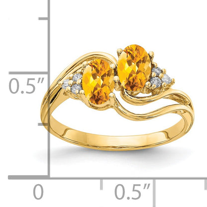 14k 6x4mm Oval Citrine and 1/20 carat AA Diamond 2-Stone Ring