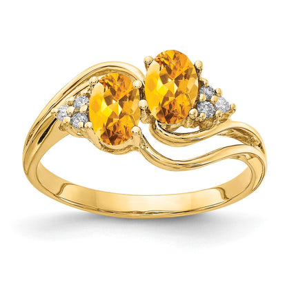 14k 6x4mm Oval Citrine and 1/20 carat AA Diamond 2-Stone Ring