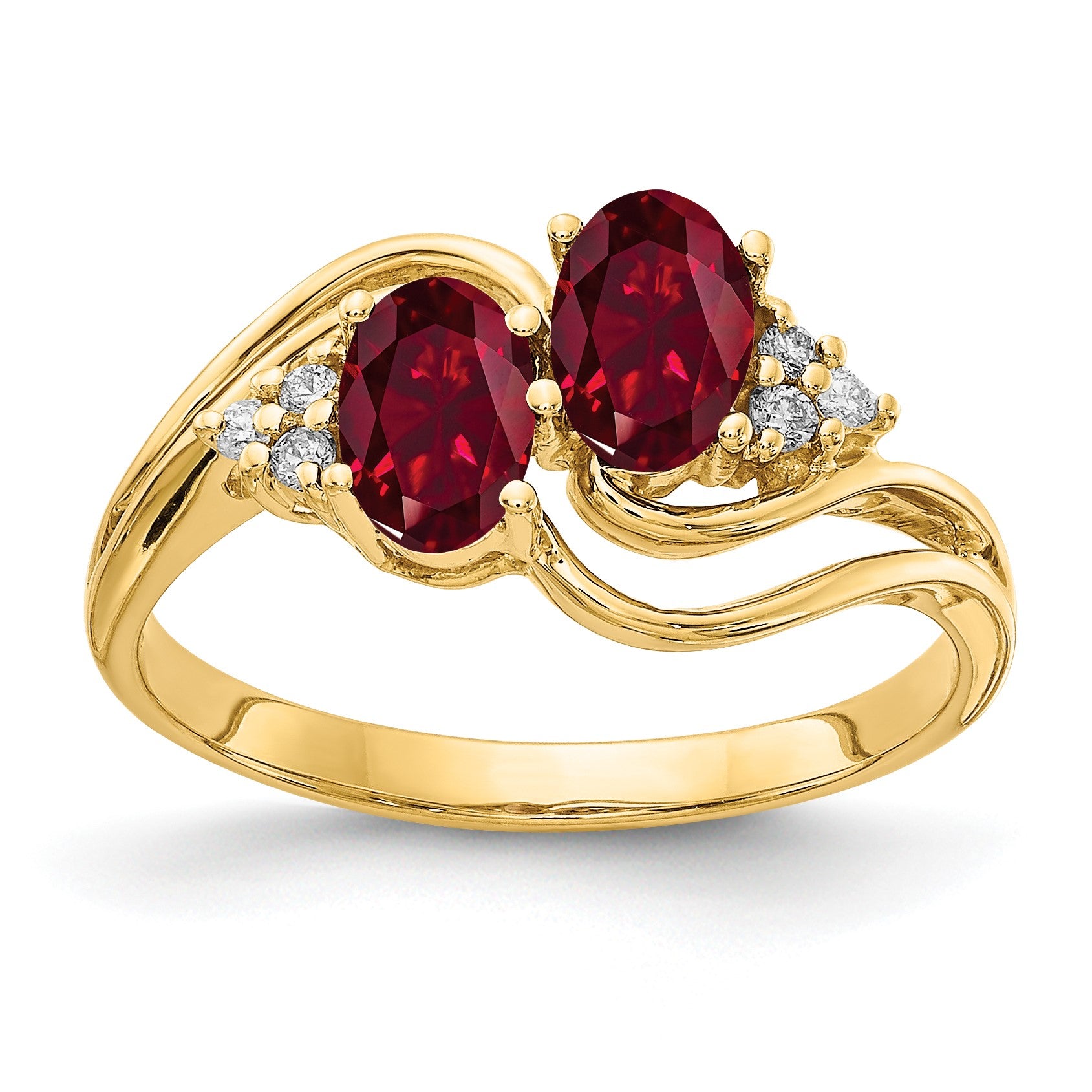 14k 6x4mm Oval Lab-Created Ruby and 1/20 carat AA Diamond Two-Stone Ring