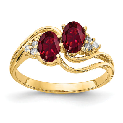 14k 6x4mm Oval Lab-Created Ruby and 1/20 carat AA Diamond Two-Stone Ring