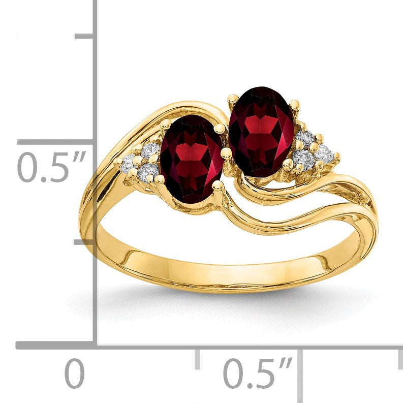 14k 6x4mm Oval Garnet and 1/20 carat AA Diamond 2-Stone Ring