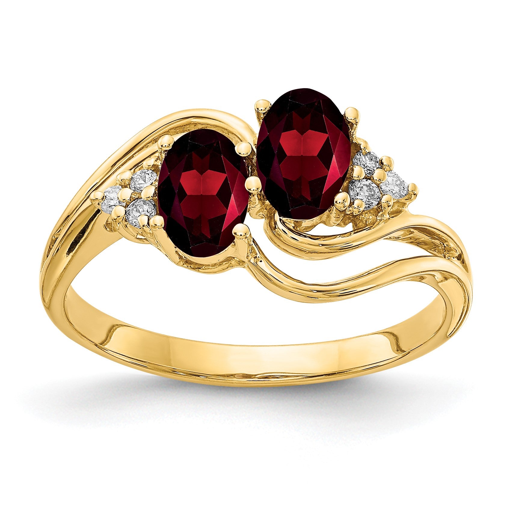 14k 6x4mm Oval Garnet and 1/20 carat AA Diamond 2-Stone Ring