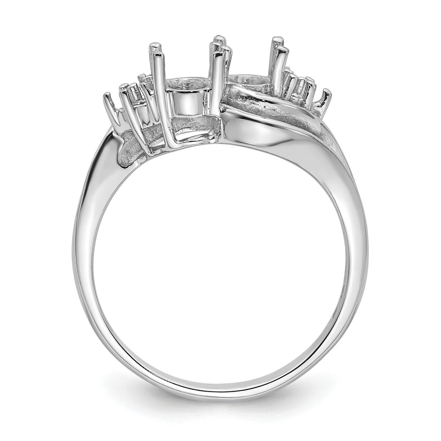 14k White Gold Holds 6-1.2mm Round and 1-6x4 Oval Gemstone Ring Mounting
