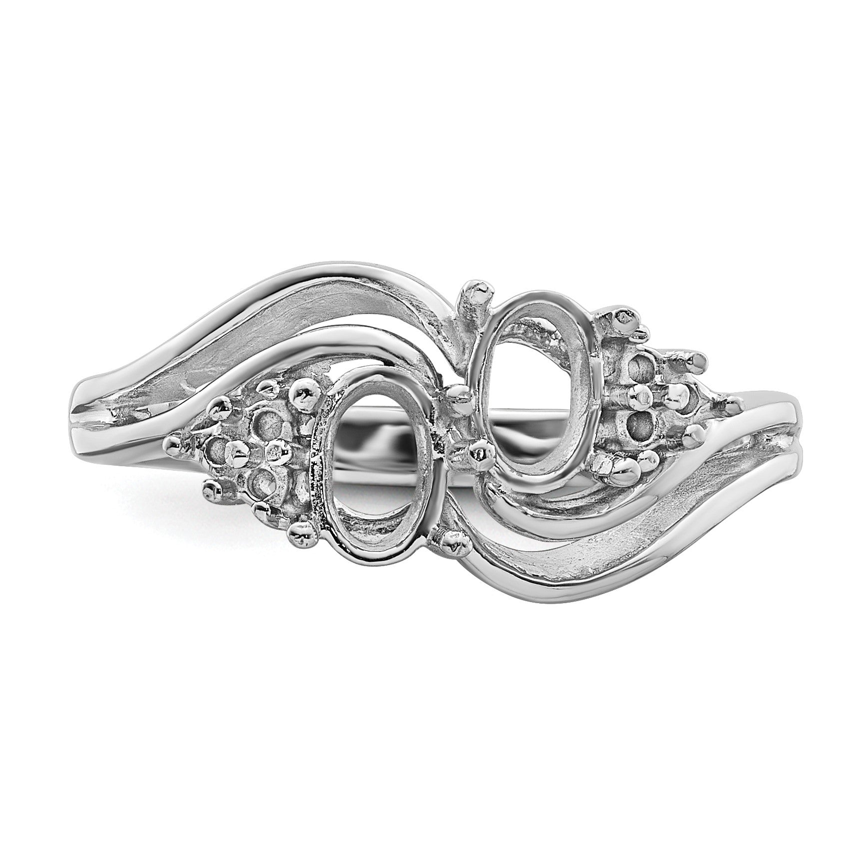 14k White Gold Holds 6-1.2mm Round and 1-6x4 Oval Gemstone Ring Mounting