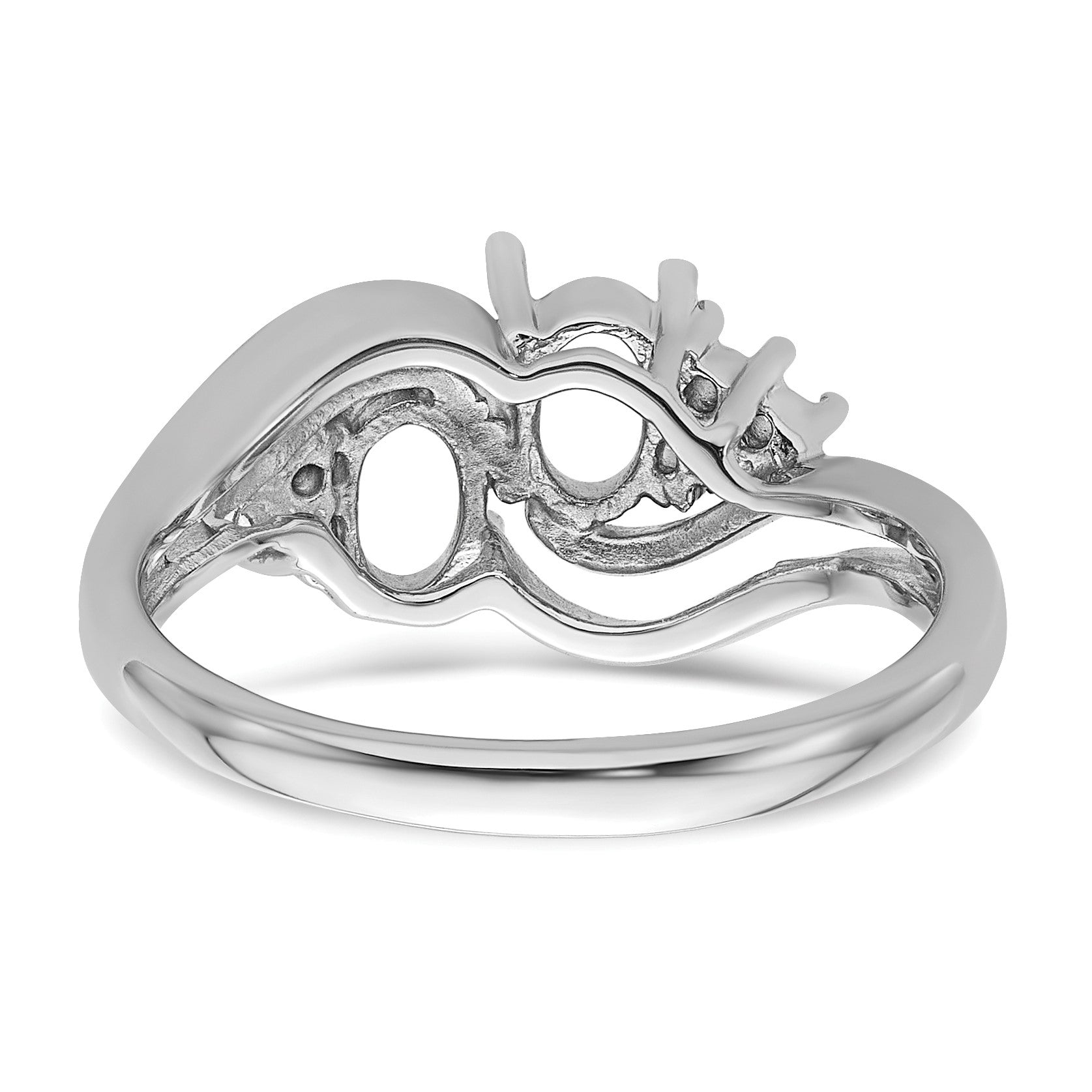 14k White Gold Holds 6-1.2mm Round and 1-6x4 Oval Gemstone Ring Mounting