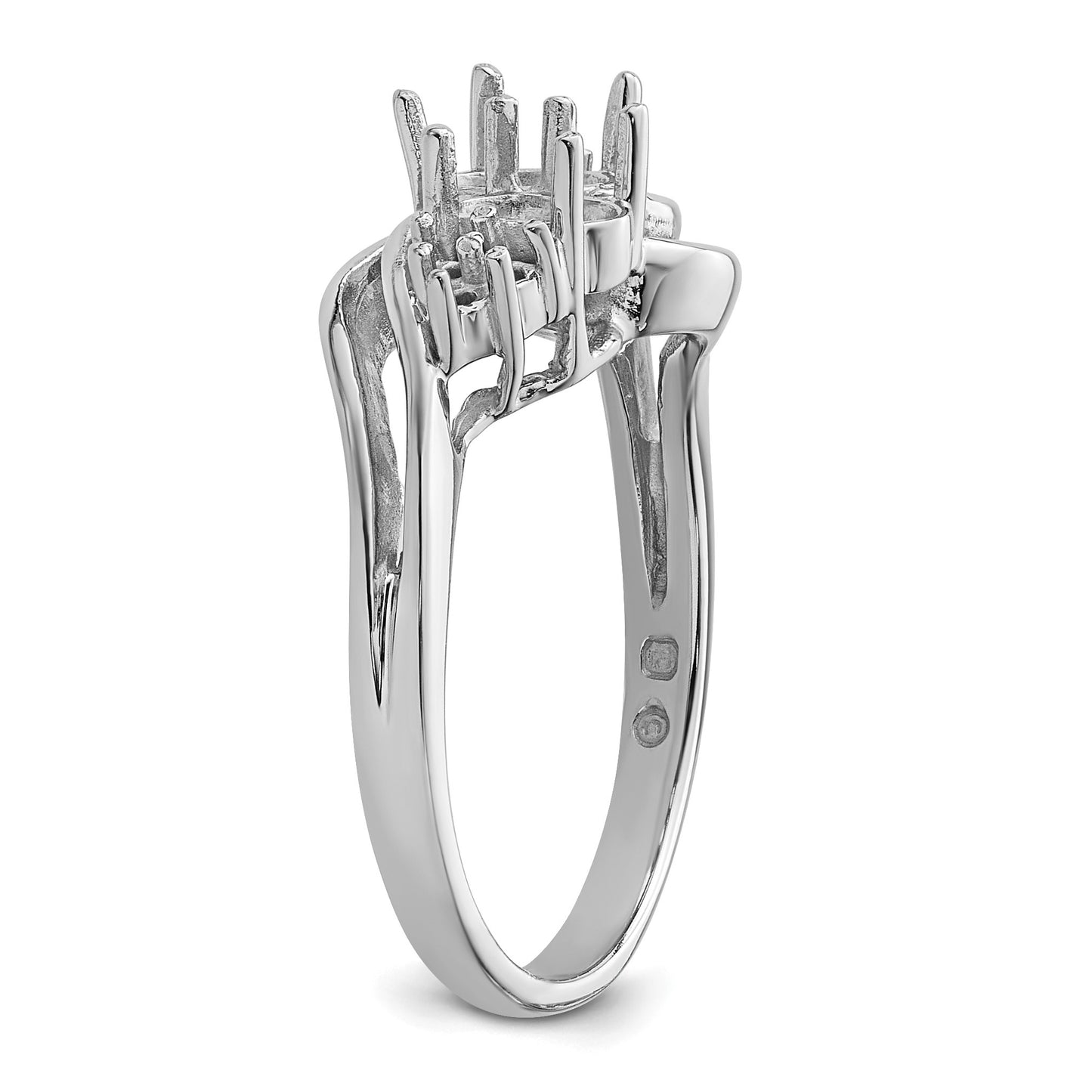 14k White Gold Holds 6-1.2mm Round and 1-6x4 Oval Gemstone Ring Mounting