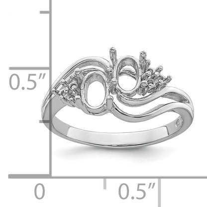 14k White Gold Holds 6-1.2mm Round and 1-6x4 Oval Gemstone Ring Mounting