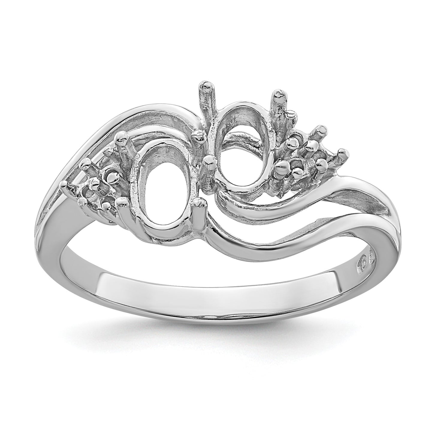 14k White Gold Holds 6-1.2mm Round and 1-6x4 Oval Gemstone Ring Mounting