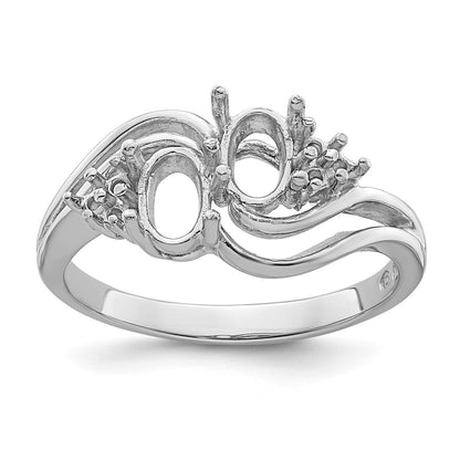14k White Gold Holds 6-1.2mm Round and 1-6x4 Oval Gemstone Ring Mounting