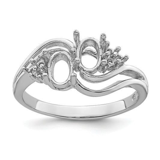 14k White Gold Holds 6-1.2mm Round and 1-6x4 Oval Gemstone Ring Mounting