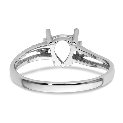 14k White Gold Holds 2-1.8mm Round and 1-7x5 Pear Gemstone Ring Mounting