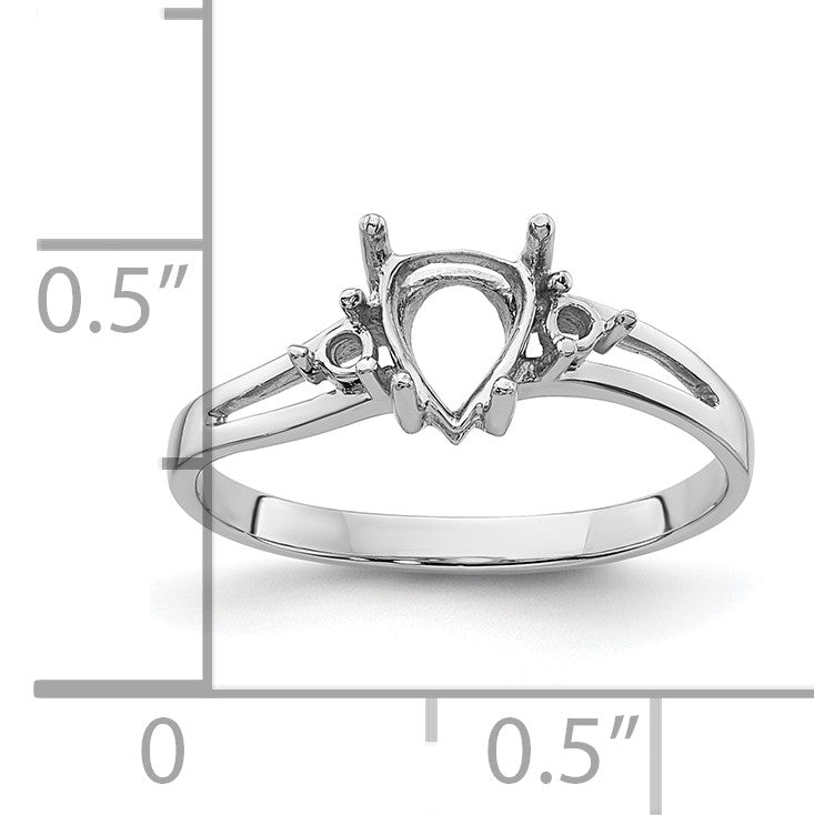 14k White Gold Holds 2-1.8mm Round and 1-7x5 Pear Gemstone Ring Mounting