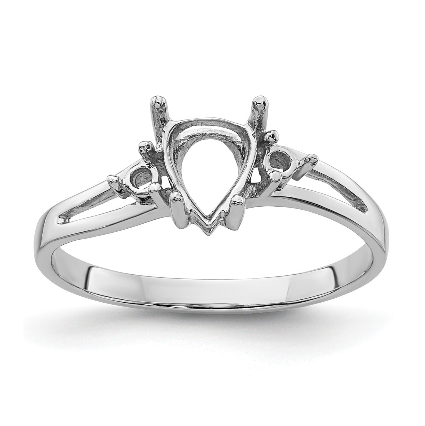 14k White Gold Holds 2-1.8mm Round and 1-7x5 Pear Gemstone Ring Mounting