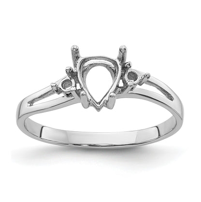 14k White Gold Holds 2-1.8mm Round and 1-7x5 Pear Gemstone Ring Mounting