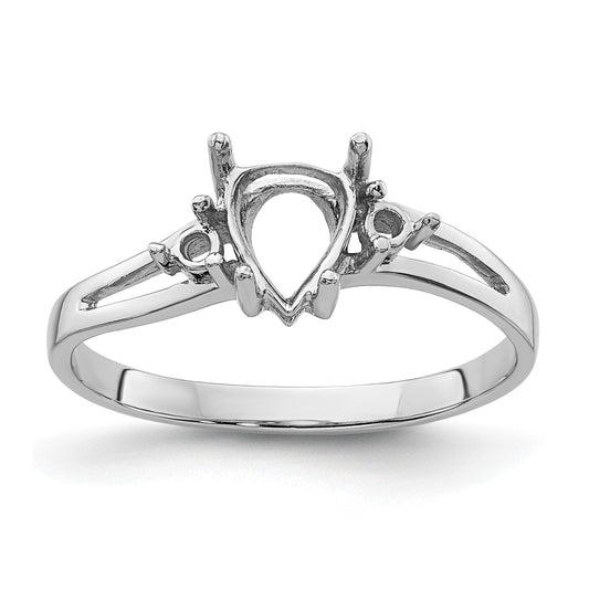 14k White Gold Holds 2-1.8mm Round and 1-7x5 Pear Gemstone Ring Mounting