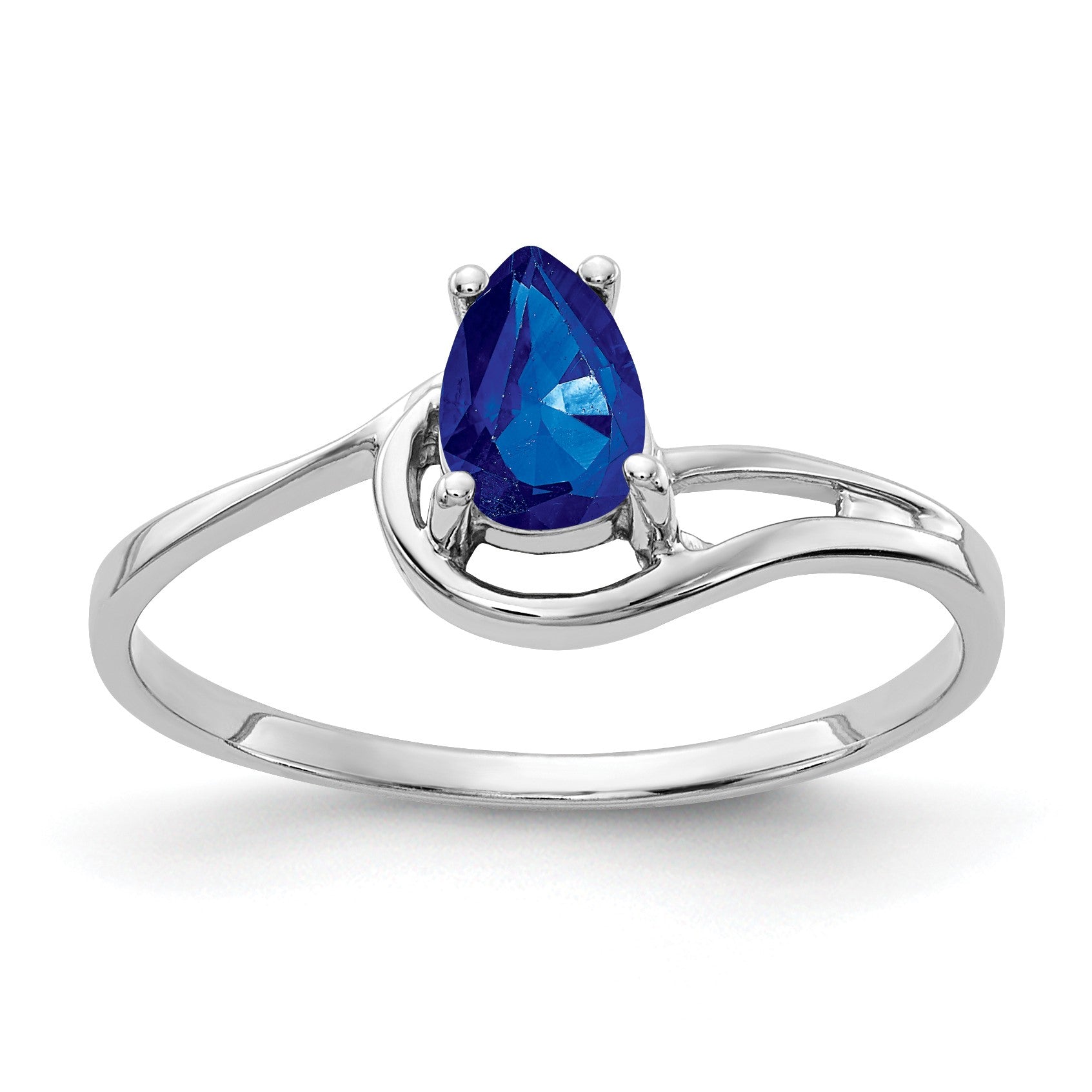 14k White Gold 6x4mm Pear Blue Sapphire Ring