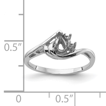 14k White Gold Holds 2-1.2mm Round Diamonds and 5x3mm Pear Gemstone Ring Mounting