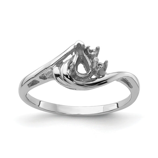14k White Gold Holds 2-1.2mm Round Diamonds and 5x3mm Pear Gemstone Ring Mounting