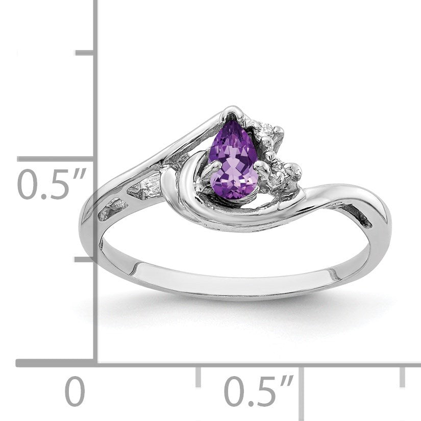 14k White Gold 5x3mm Pear Amethyst and AA Diamond Ring